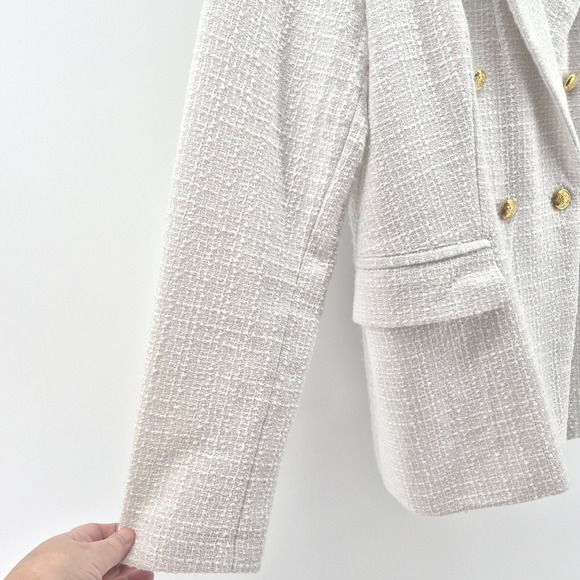 Nanette Lepore Womens Double Breasted Tweed Blazer Gold Buttons White Size 16 - Picture 6 of 15